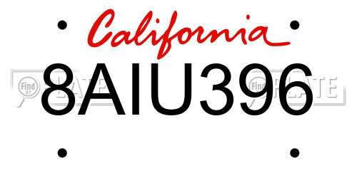 8AIU396 California License Plate