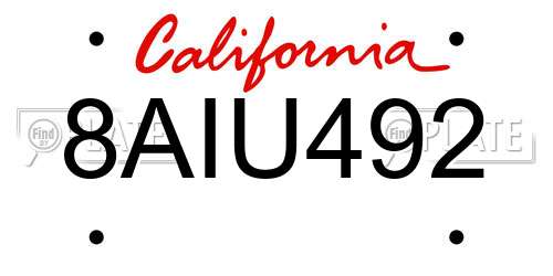 8AIU492 California License Plate
