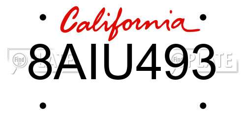 8AIU493 California License Plate
