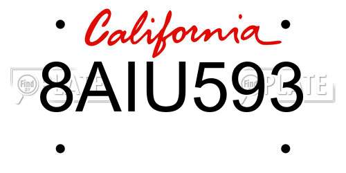 8AIU593 California License Plate