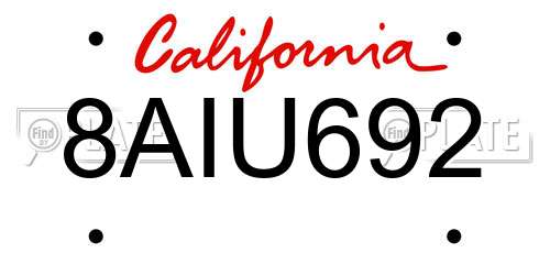 8AIU692 California License Plate