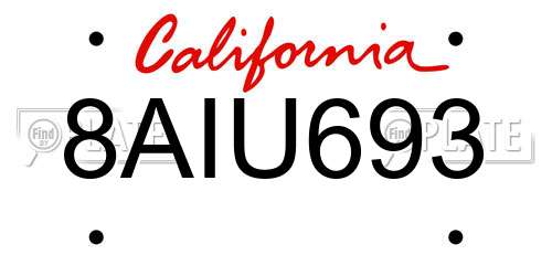 8AIU693 California License Plate