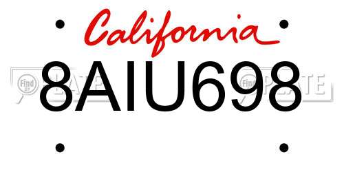 8AIU698 California License Plate