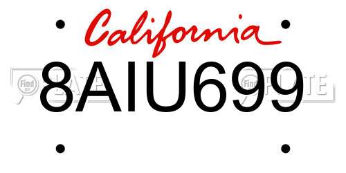 8AIU699 California License Plate