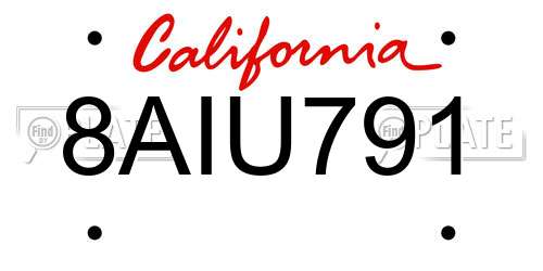8AIU791 California License Plate