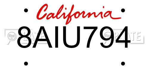 8AIU794 California License Plate