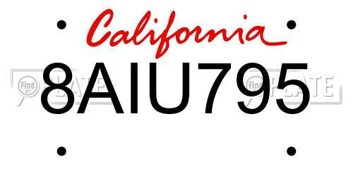 8AIU795 California License Plate