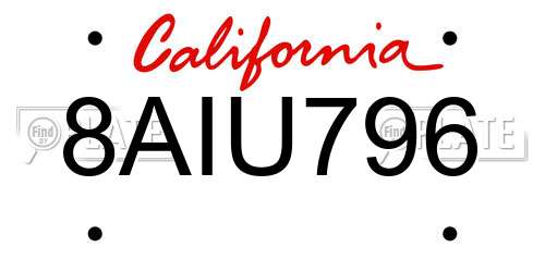 8AIU796 California License Plate
