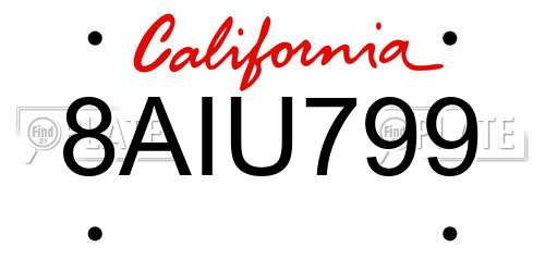 8AIU799 California License Plate