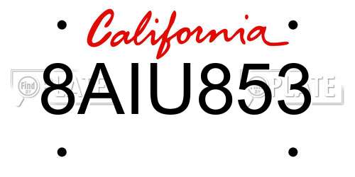 8AIU853 California License Plate