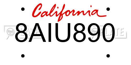 8AIU890 California License Plate