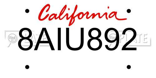 8AIU892 California License Plate