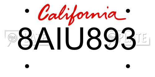 8AIU893 California License Plate