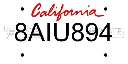 8AIU894 California License Plate