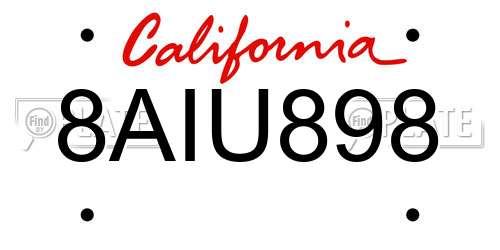8AIU898 California License Plate