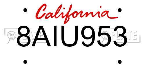 8AIU953 California License Plate