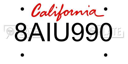 8AIU990 California License Plate