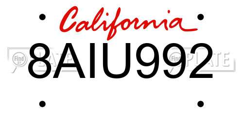 8AIU992 California License Plate
