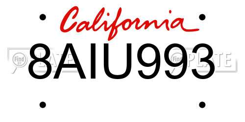 8AIU993 California License Plate