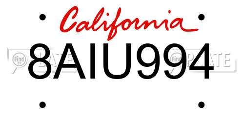 8AIU994 California License Plate