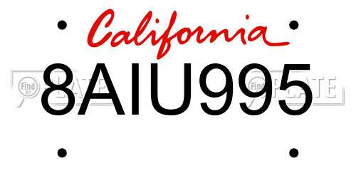8AIU995 California License Plate