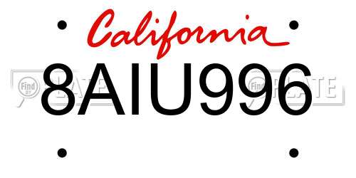 8AIU996 California License Plate