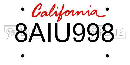 8AIU998 California License Plate