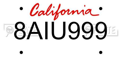 8AIU999 California License Plate
