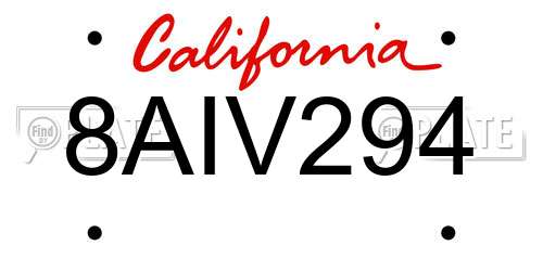 8AIV294 California License Plate