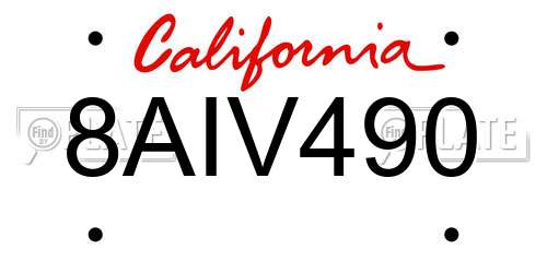 8AIV490 California License Plate