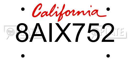 8AIX752 California License Plate