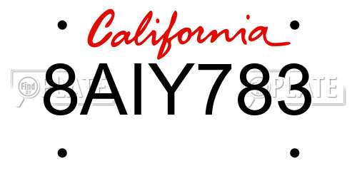 8AIY783 California License Plate
