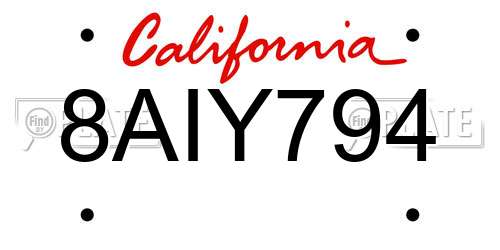 8AIY794 California License Plate
