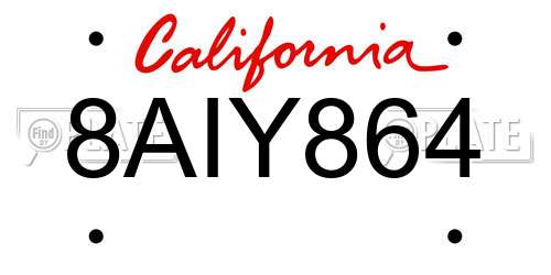8AIY864 California License Plate