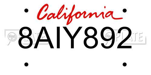 8AIY892 California License Plate