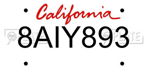8AIY893 California License Plate