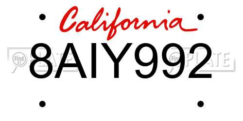 8AIY992 California License Plate