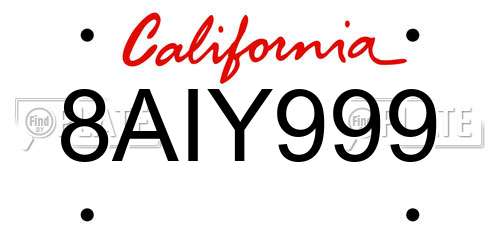 8AIY999 California License Plate