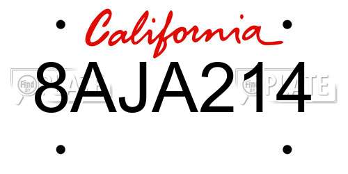 8AJA214 California License Plate