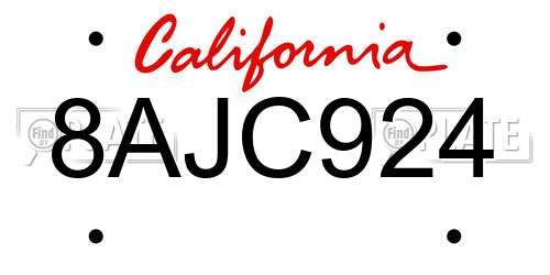 8AJC924 California License Plate