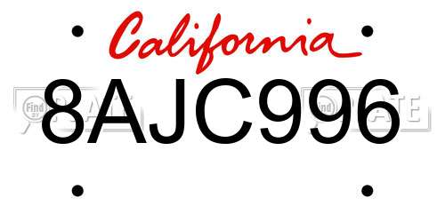 8AJC996 California License Plate