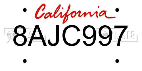 8AJC997 California License Plate