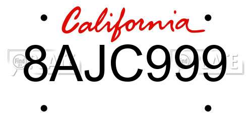 8AJC999 California License Plate