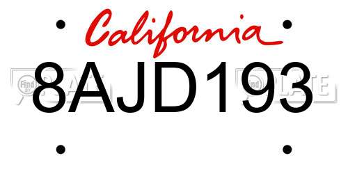 8AJD193 California License Plate