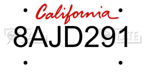8AJD291 California License Plate