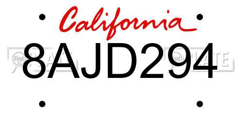 8AJD294 California License Plate