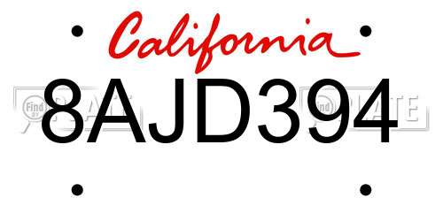 8AJD394 California License Plate