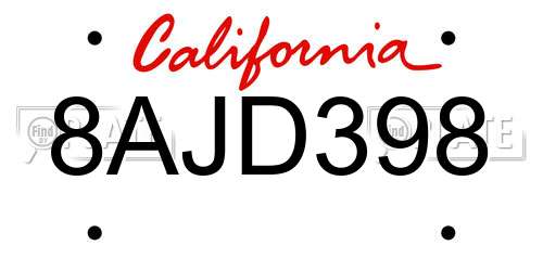 8AJD398 California License Plate
