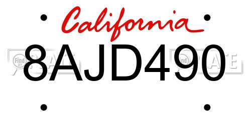 8AJD490 California License Plate
