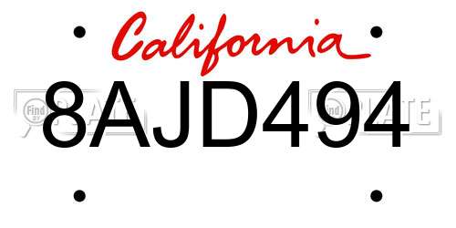 8AJD494 California License Plate